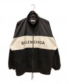 BALENCIAGAバレンシアガ）の古着「ロゴプリントデニム切り替えポプリンシャツブルゾン」｜ブラック