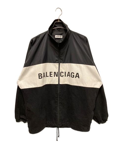 BALENCIAGA（バレンシアガ）BALENCIAGA (バレンシアガ) ロゴプリントデニム切り替えポプリンシャツブルゾン ブラック サイズ:34の古着・服飾アイテム