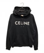 CELINEセリーヌ）の古着「ルーズフーディ/ロゴパーカー/コットンフリース」｜ブラック