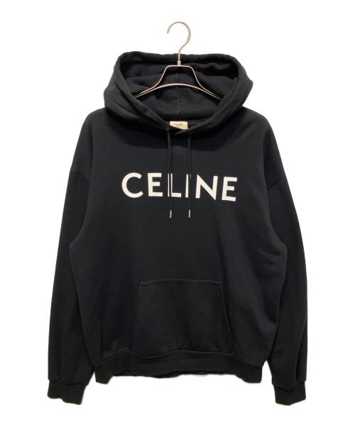 CELINE（セリーヌ）CELINE (セリーヌ) ルーズフーディ/ロゴパーカー/コットンフリース ブラック サイズ:XLの古着・服飾アイテム