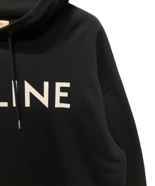 CELINE（セリーヌ）CELINE (セリーヌ) ルーズフーディ/ロゴパーカー/コットンフリース ブラック サイズ:XLの古着・服飾アイテム