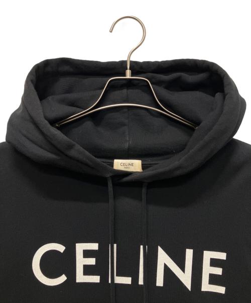 CELINE（セリーヌ）CELINE (セリーヌ) ルーズフーディ/ロゴパーカー/コットンフリース ブラック サイズ:XLの古着・服飾アイテム