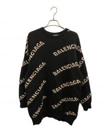 BALENCIAGA（バレンシアガ）の古着「ALL OVER LOGO JACQUARED KNIT/オールオーバーロゴニット」｜ブラック