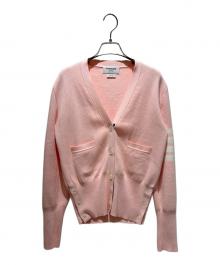 Thom Browne（トムブラウン）の古着「Cotton Crepe V-Neck 4-Bar Cardigan/コットンクレープ Vネック 4BAR カーディガン/FKC207A-00219680」｜ピンク