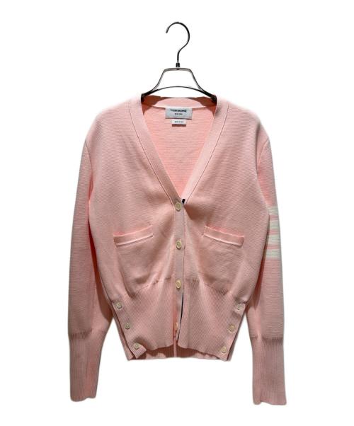 Thom Browne（トムブラウン）Thom Browne (トムブラウン) Cotton Crepe V-Neck 4-Bar Cardigan/コットンクレープ Vネック 4BAR カーディガン/FKC207A-00219680 ピンク サイズ:42の古着・服飾アイテム