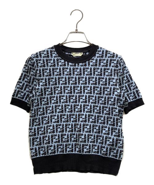 FENDI（フェンディ）FENDI (フェンディ) ズッカ柄半袖ニット/FZX550 AD5R スカイブルー サイズ:38の古着・服飾アイテム
