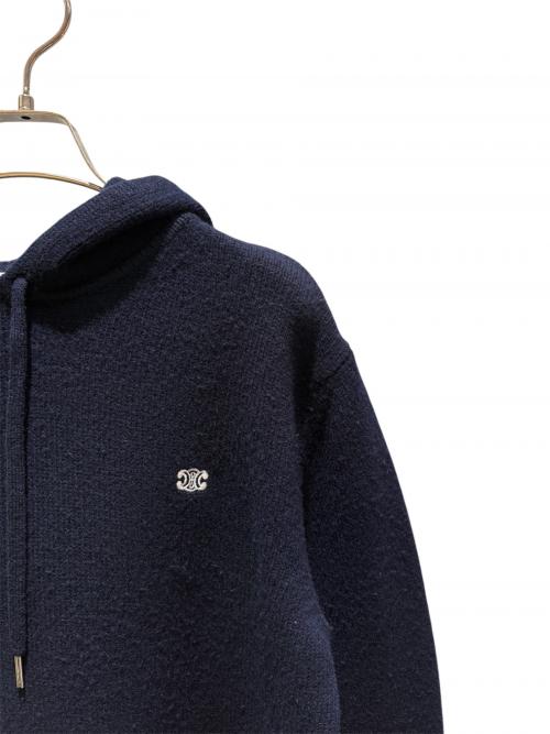 CELINE（セリーヌ）CELINE (セリーヌ) ミニトリオンフ刺繍ニットパーカー ネイビー サイズ:Mの古着・服飾アイテム