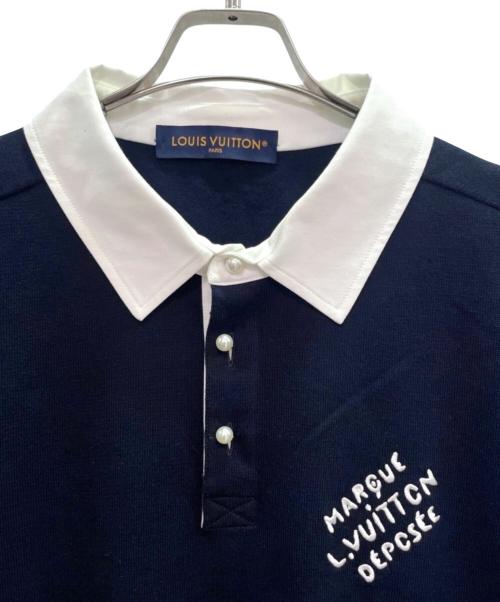 LOUIS VUITTON（ルイ ヴィトン）LOUIS VUITTON (ルイ ヴィトン) 24AW パールボタンニットポロシャツ Embroidered Cotton Blend Pearl Button Shirt/RM242MM F77 HRN14W ネイビー サイズ:XXLの古着・服飾アイテム