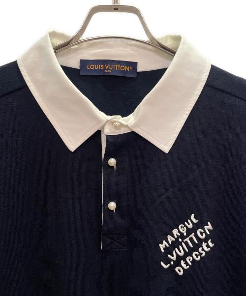 LOUIS VUITTON（ルイ ヴィトン）LOUIS VUITTON (ルイ ヴィトン) 24AW パールボタンニットポロシャツ Embroidered Cotton Blend Pearl Button Shirt/RM242MM F77 HRN14W ネイビー サイズ:XXLの古着・服飾アイテム
