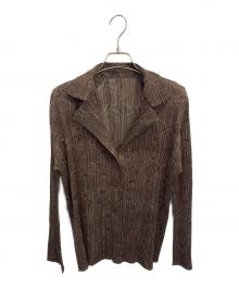 PLEATS PLEASE（プリーツプリーズ）の古着「パイソン柄プリーツシャツ」｜ブラウン