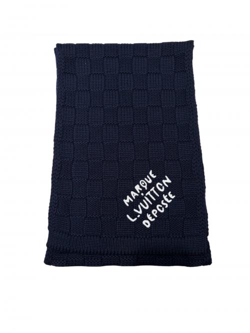 LOUIS VUITTON（ルイ ヴィトン）LOUIS VUITTON (ルイ ヴィトン) マフラー・ダミエ スナッグ/ウールマフラー ネイビーの古着・服飾アイテム