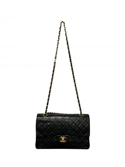 CHANEL（シャネル）CHANEL (シャネル) マトラッセ25/Wフラップチェーンショルダーバッグ ブラック×ゴールド金具 サイズ:25の古着・服飾アイテム