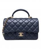 CHANELシャネル）の古着「ミニ トップハンドルクラシックハンドバッグ/マトラッセ/ネイビー×ゴールド金具」｜ネイビー×ゴールド金具