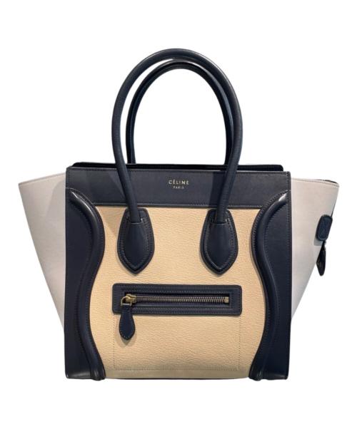 CELINE（セリーヌ）CELINE (セリーヌ) ラゲージ マイクロ トートバッグ ベージュ×ネイビー サイズ:マイクロの古着・服飾アイテム