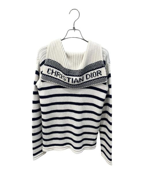 Christian Dior（クリスチャン ディオール）Christian Dior (クリスチャン ディオール) セーラーカラーボーダーニット ホワイト×ネイビー サイズ:38の古着・服飾アイテム