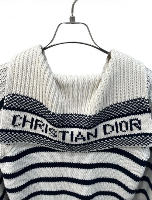Christian Dior（クリスチャン ディオール）Christian Dior (クリスチャン ディオール) セーラーカラーボーダーニット ホワイト×ネイビー サイズ:38の古着・服飾アイテム