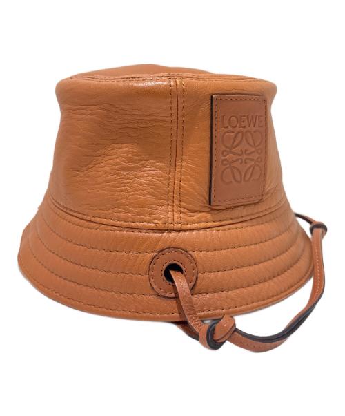 LOEWE（ロエベ）LOEWE (ロエベ) アナグラムロゴパッチレザーバケットハット ブラウン サイズ:SIZE 57の古着・服飾アイテム