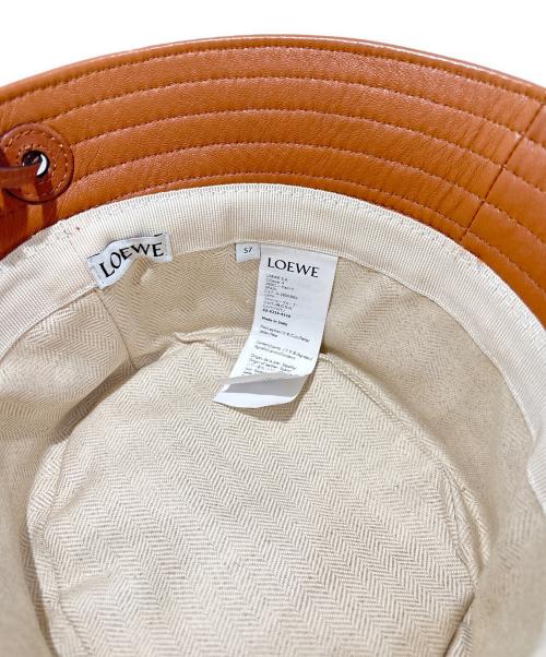 LOEWE（ロエベ）LOEWE (ロエベ) アナグラムロゴパッチレザーバケットハット ブラウン サイズ:SIZE 57の古着・服飾アイテム