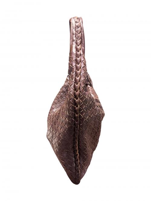 BOTTEGA VENETA（ボッテガベネタ）BOTTEGA VENETA (ボッテガベネタ) イントレチャートホーボーハンドバッグ ブラウンの古着・服飾アイテム