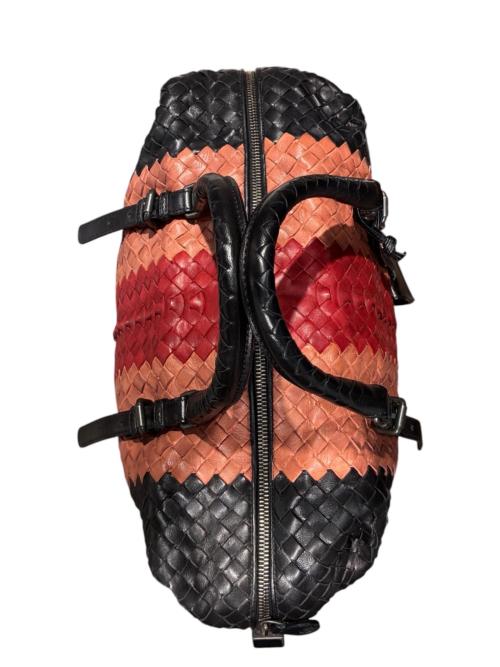 BOTTEGA VENETA（ボッテガベネタ）BOTTEGA VENETA (ボッテガベネタ) イントレチャートハンドバッグ ブラック×ピンクの古着・服飾アイテム