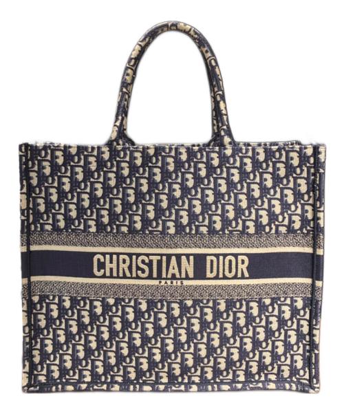 Christian Dior（クリスチャン ディオール）Christian Dior (クリスチャン ディオール) ブックトートバッグ ラージ ベージュ×ネイビーの古着・服飾アイテム