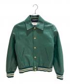 CELINEセリーヌ）の古着「Leather Varsity Jacket/レザーアワードジャケット/2ED80132O」｜グリーン