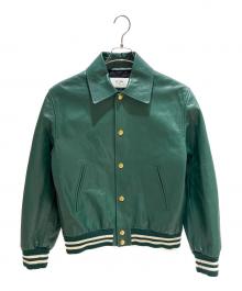 CELINE（セリーヌ）の古着「Leather Varsity Jacket/レザーアワードジャケット/2ED80132O」｜グリーン