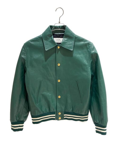 CELINE（セリーヌ）CELINE (セリーヌ) Leather Varsity Jacket/レザーアワードジャケット/2ED80132O グリーン サイズ:36の古着・服飾アイテム