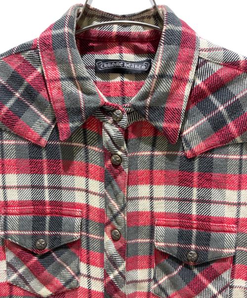 CHROME HEARTS（クロムハーツ）CHROME HEARTS (クロムハーツ) LOOSE ENDS L/S｜スターボタン クロスレザーパッチシャツ レッド×アイボリー×グレー サイズ:SMの古着・服飾アイテム