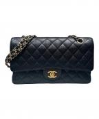CHANELシャネル）の古着「Wフラップチェーンショルダーバッグ/マトラッセ25/キャビアスキン」｜ブラック