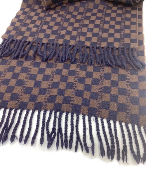 FENDI（フェンディ）FENDI (フェンディ) マフラー ネイビー×ブラウンの古着・服飾アイテム