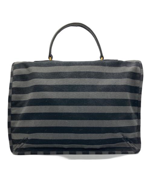 PRADA（プラダ）PRADA (プラダ) 2WAYキャンバスバッグ カナパキャンバス ボーダー ブラック×グレーの古着・服飾アイテム