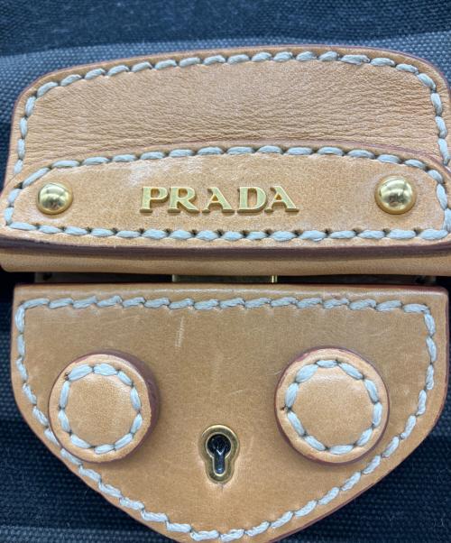 PRADA（プラダ）PRADA (プラダ) 2WAYキャンバスバッグ カナパキャンバス ボーダー ブラック×グレーの古着・服飾アイテム