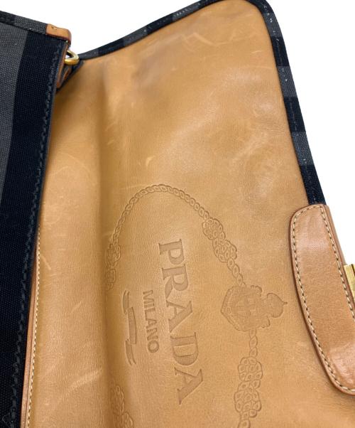 PRADA（プラダ）PRADA (プラダ) 2WAYキャンバスバッグ カナパキャンバス ボーダー ブラック×グレーの古着・服飾アイテム