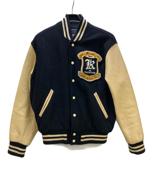 KENT（ケント）KENT (ケント) Van Jacket Inc. 袖革スタジャン ネイビー×ベージュ サイズ:Lの古着・服飾アイテム
