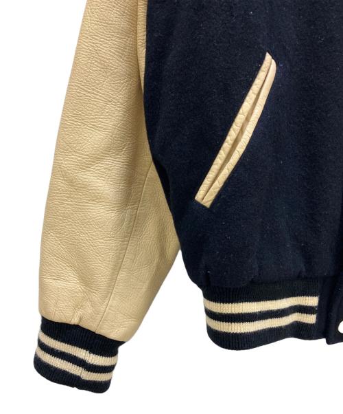 KENT（ケント）KENT (ケント) Van Jacket Inc. 袖革スタジャン ネイビー×ベージュ サイズ:Lの古着・服飾アイテム