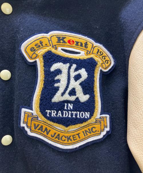 KENT（ケント）KENT (ケント) Van Jacket Inc. 袖革スタジャン ネイビー×ベージュ サイズ:Lの古着・服飾アイテム