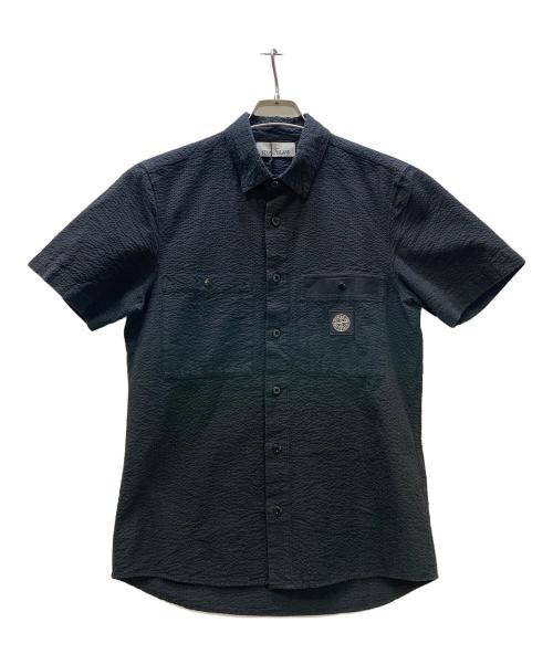 STONE ISLAND（ストーンアイランド）STONE ISLAND (ストーンアイランド) 半袖シアサッカーシャツ ブラック サイズ:Sの古着・服飾アイテム