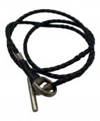 GUCCIグッチ）の古着「レザー編み込みブレスレット」｜ブラック