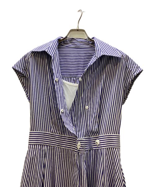 JENNE（ジェンヌ）JENNE (ジェンヌ) フレンチスリーブシャツワンピース ブルー×ホワイト サイズ:Mの古着・服飾アイテム