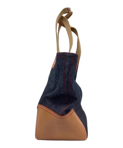 HUNTING WORLD（ハンティングワールド）HUNTING WORLD (ハンティングワールド) デニムトートバッグ インディゴ×ブラウンの古着・服飾アイテム