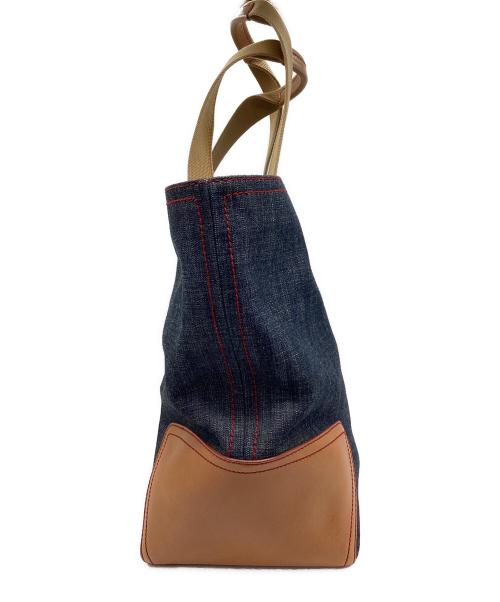 HUNTING WORLD（ハンティングワールド）HUNTING WORLD (ハンティングワールド) デニムトートバッグ インディゴ×ブラウンの古着・服飾アイテム