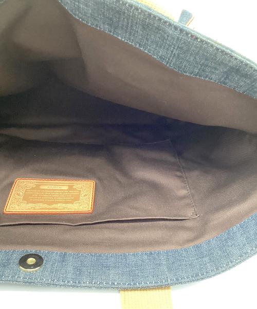 HUNTING WORLD（ハンティングワールド）HUNTING WORLD (ハンティングワールド) デニムトートバッグ インディゴ×ブラウンの古着・服飾アイテム