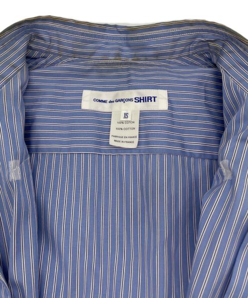 COMME des GARCONS（コムデギャルソン）COMME des GARCONS (コムデギャルソン) ストライプフーテッドシャツコート ブルー×ホワイト サイズ:XSの古着・服飾アイテム