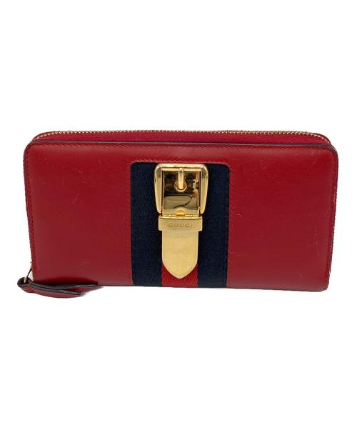 GUCCI（グッチ）GUCCI (グッチ) ラウンドファスナー財布 レッドの古着・服飾アイテム