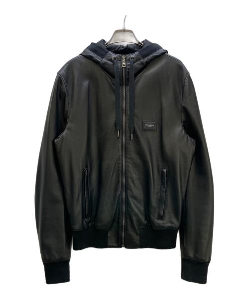 DOLCE & GABBANA（ドルチェ＆ガッバーナ）DOLCE & GABBANA (ドルチェ＆ガッバーナ) フーデッド ラムスキンレザー ジャケット ブラック サイズ:50の古着・服飾アイテム