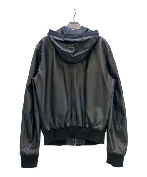 DOLCE & GABBANA（ドルチェ＆ガッバーナ）DOLCE & GABBANA (ドルチェ＆ガッバーナ) フーデッド ラムスキンレザー ジャケット ブラック サイズ:50の古着・服飾アイテム