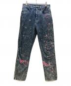 MIU MIUミュウミュウ）の古着「デニムパンツ フラワーペイント」｜ネイビー