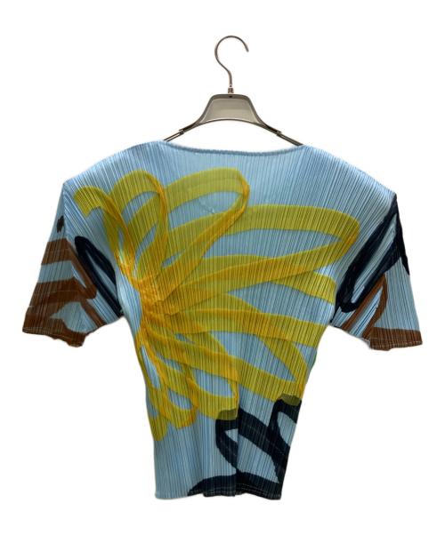 PLEATS PLEASE（プリーツプリーズ）PLEATS PLEASE (プリーツプリーズ) 半袖カットソー ブルー×イエロー サイズ:4の古着・服飾アイテム