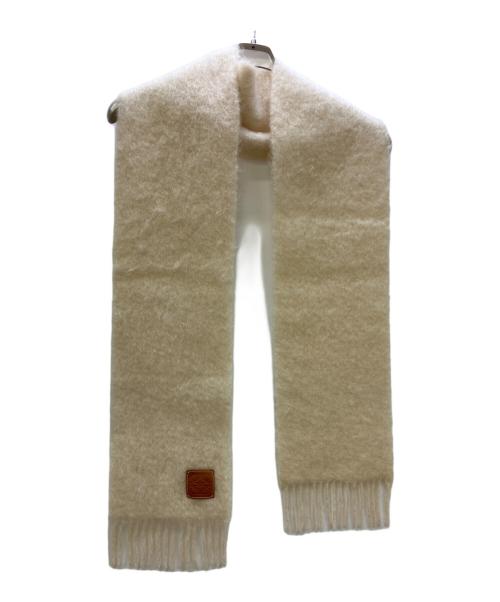 LOEWE（ロエベ）LOEWE (ロエベ) モヘア混マフラー アナグラム レザーパッチ アイボリーの古着・服飾アイテム